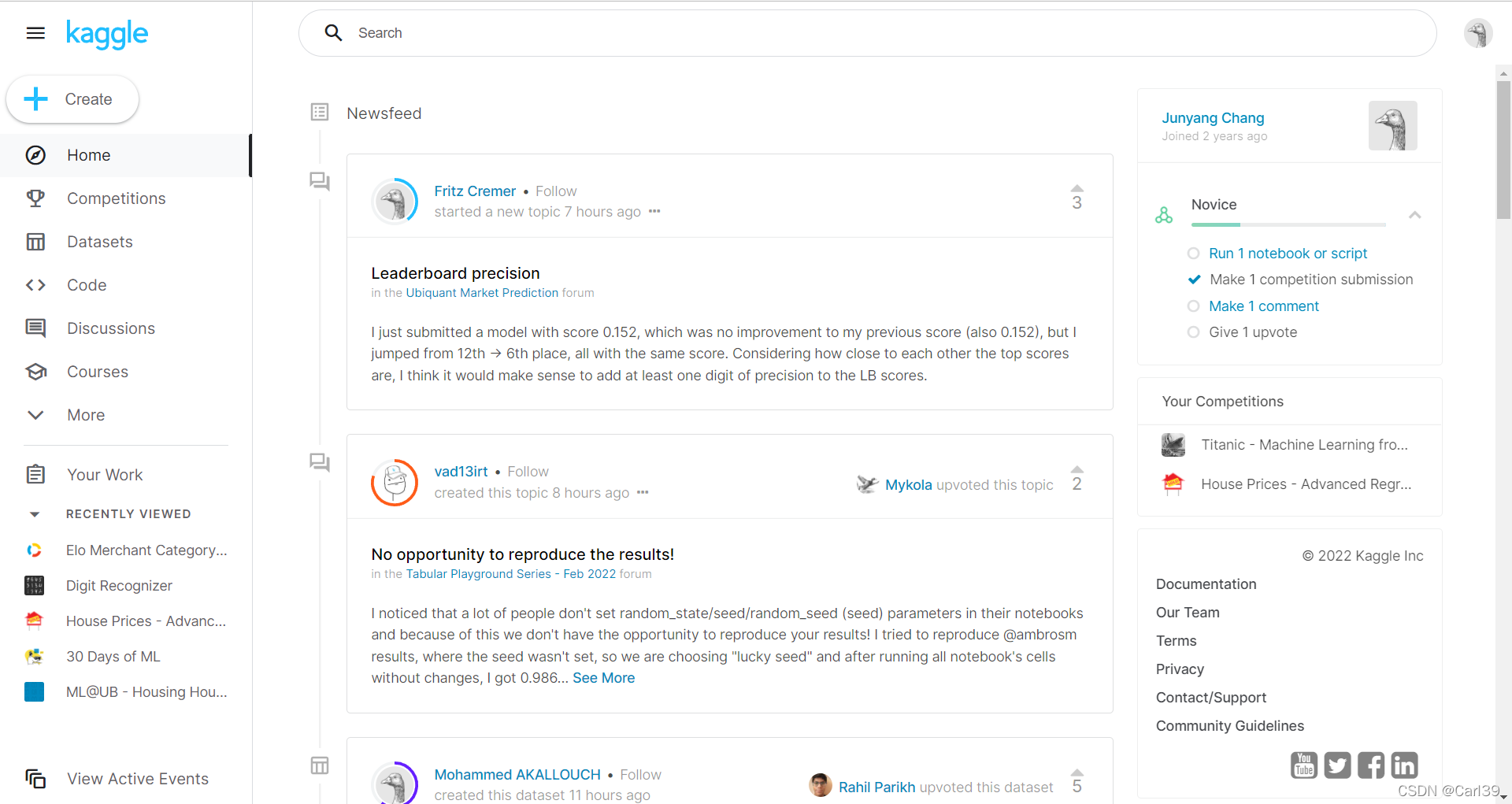 Kaggle平台主界面