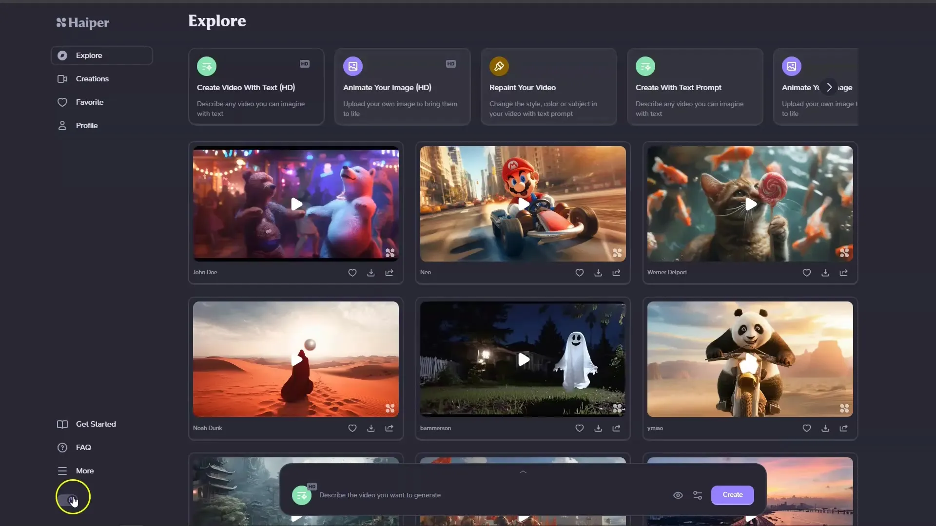 Haiper.ai网页版界面