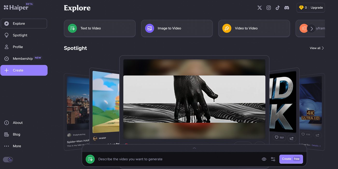 Haiper AI平台界面